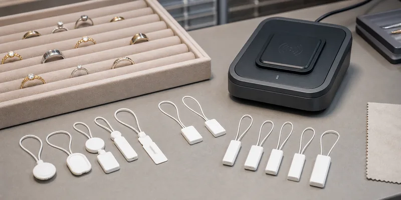 HF and UHF RFID jewelry tag samples prepared for reader testing