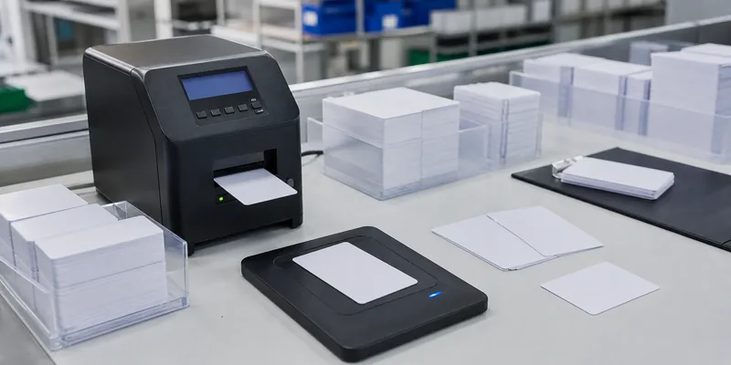 RFID hotel key cards prepared for encoding and sample testing