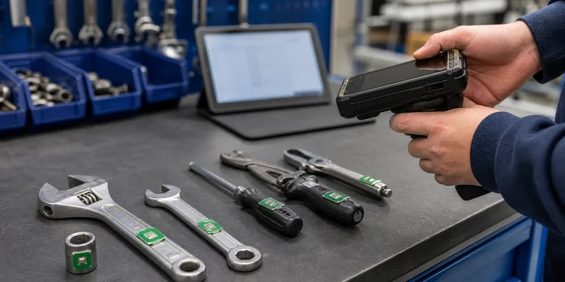 Sample testing PCB RFID tool tags with a handheld UHF reader