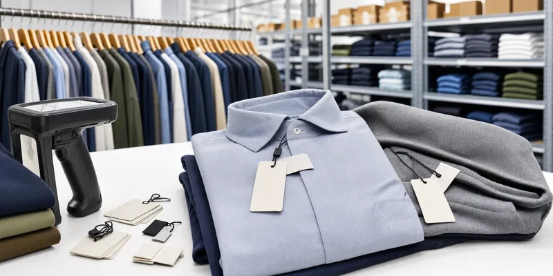 RFID clothing tags attached to garments for apparel inventory management