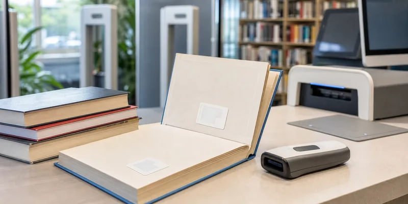 RFID library tags applied to books for checkout and inventory management