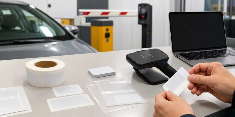 RFID windshield tag samples prepared for parking access testing