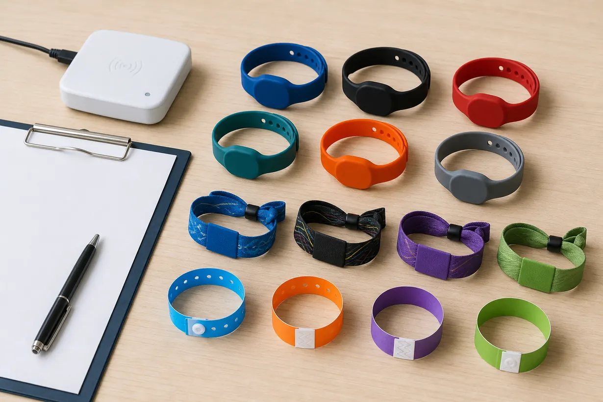 Comparison of silicone PVC fabric and paper RFID wristband samples