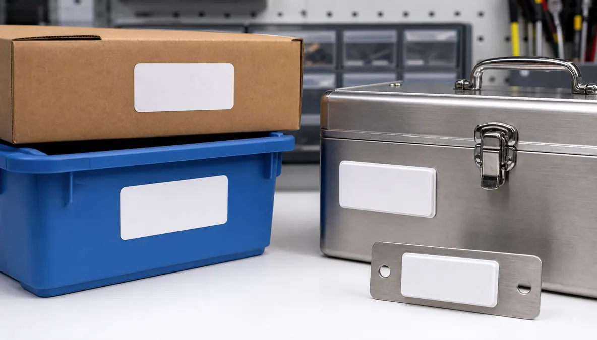 Standard RFID stickers and anti-metal RFID labels compared on different asset surfaces