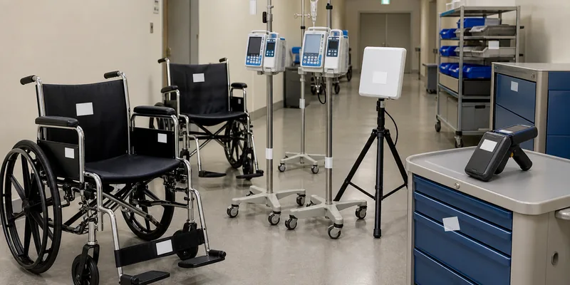 RFID sample testing setup for tagged wheelchairs carts and hospital equipment