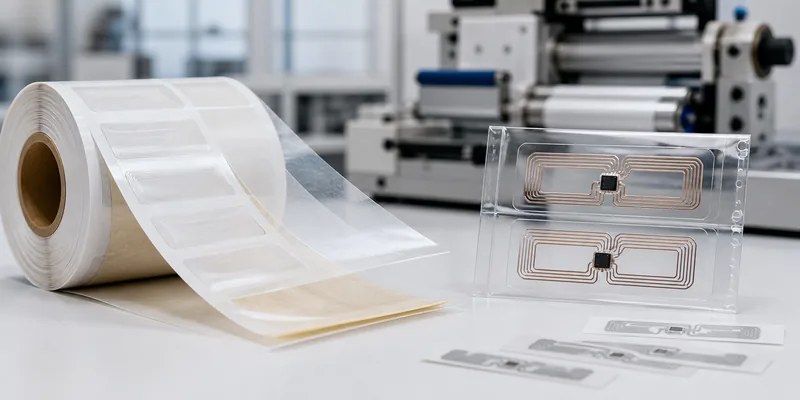 Wet RFID inlay and dry RFID inlay components compared for smart label production